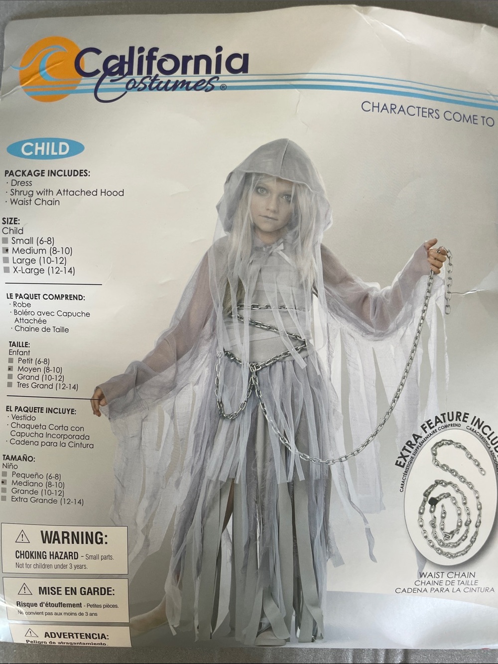 California Costumes ghost, Size 8-10 Y